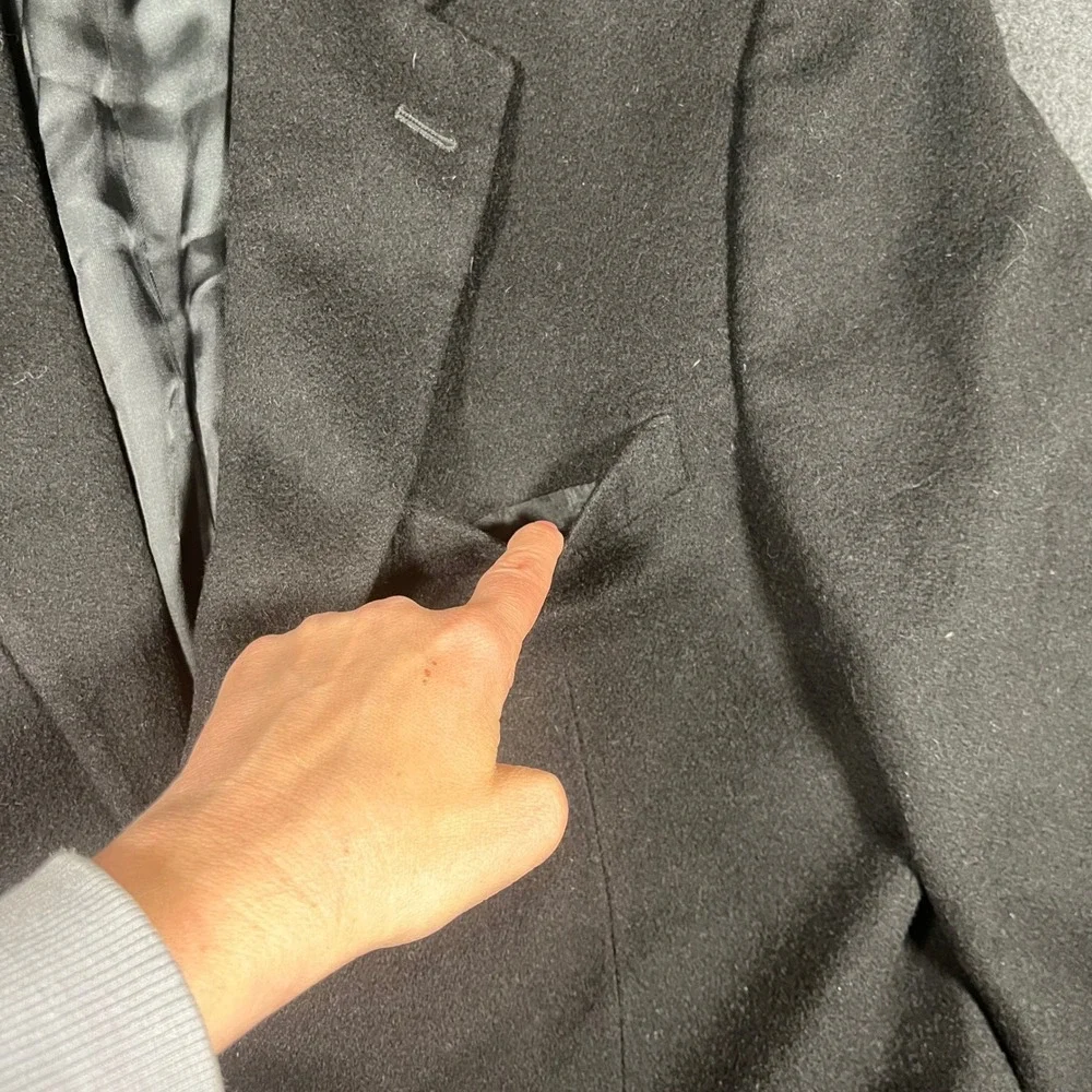 Andrew Fezza Mens 42R Blazer Sport Coat Black 100% Camel Hair Two Button Jacket
